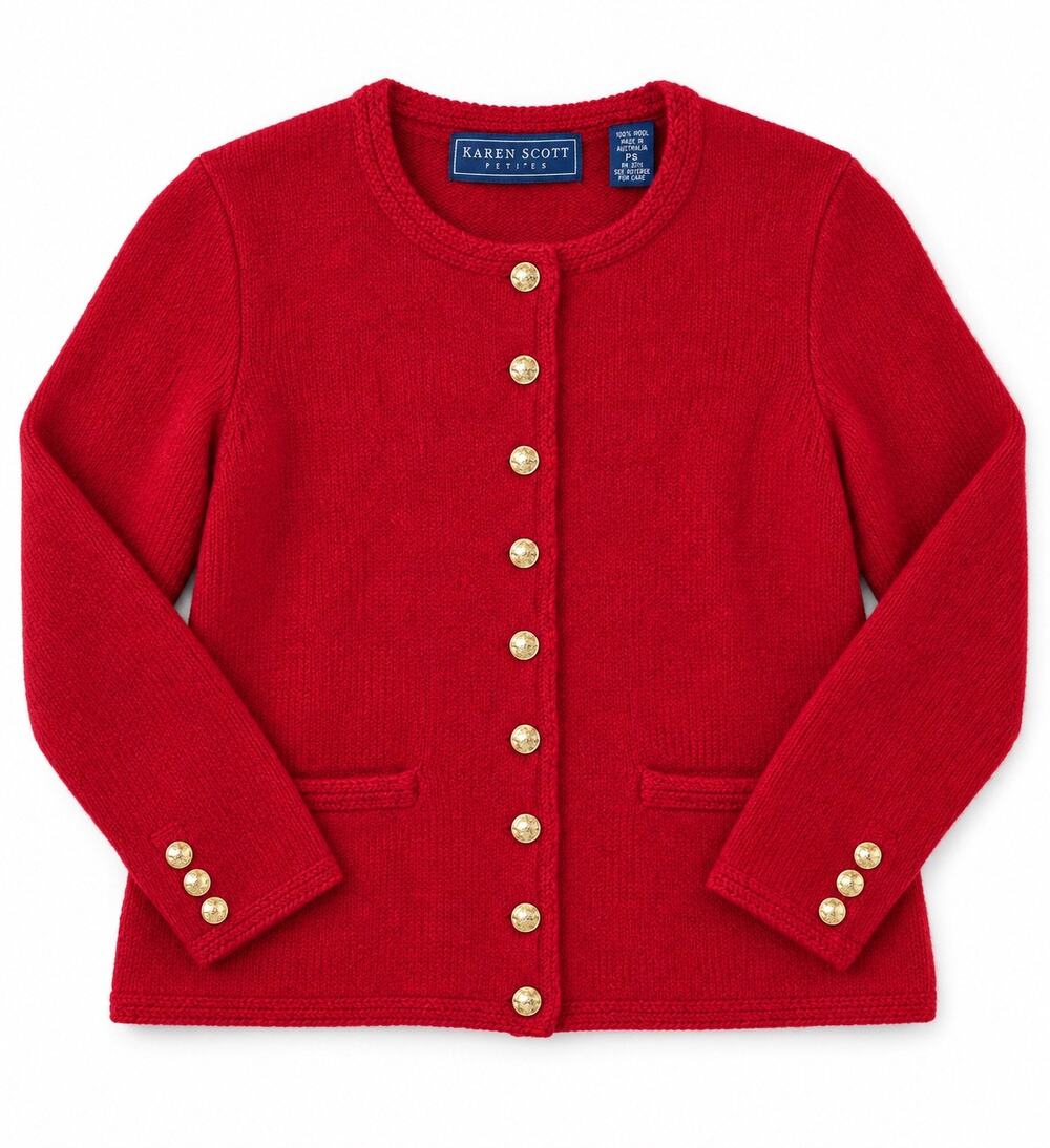 Vintage Karen Scott Red Wool Cardigan Petite Small Gold Buttons Australia